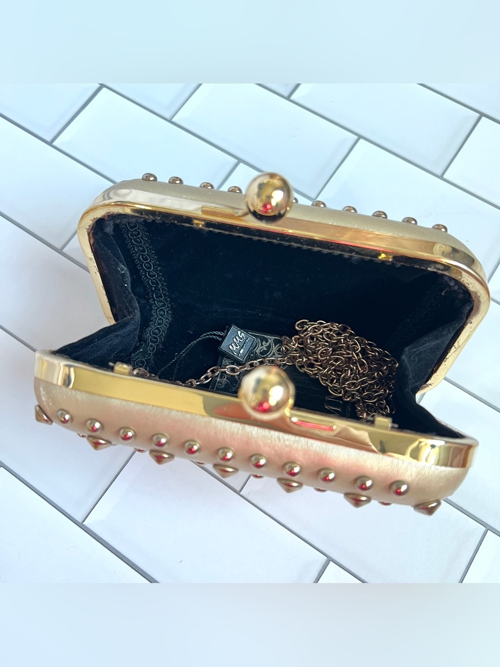 ✨ Gold Studded Clutch by MMS w/ Shoulder Chain Small Purse - Picture 5 of 9